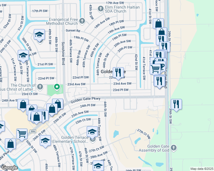 map of restaurants, bars, coffee shops, grocery stores, and more near 4385 23rd Place Southwest in Naples