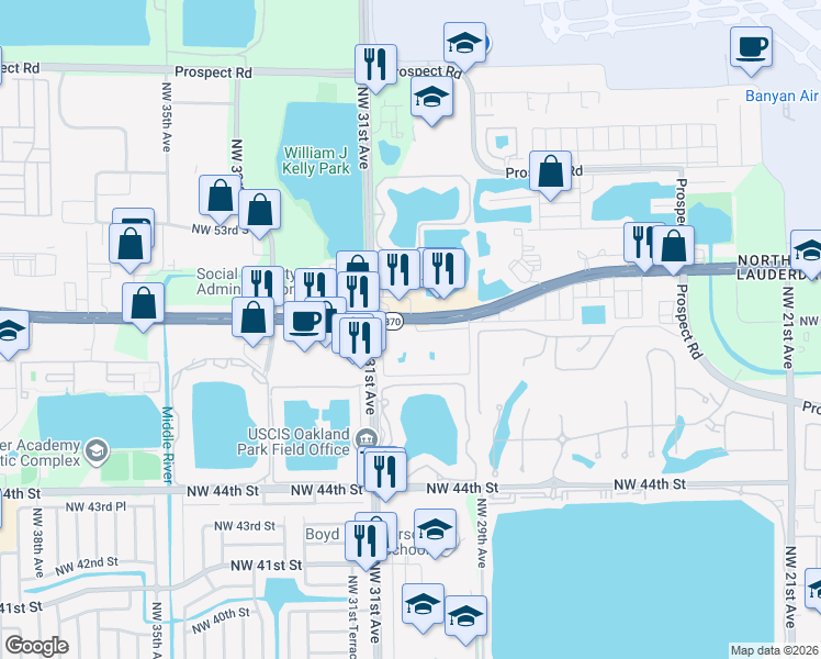 map of restaurants, bars, coffee shops, grocery stores, and more near 2934 Northwest 48th Street in Fort Lauderdale