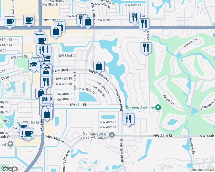 map of restaurants, bars, coffee shops, grocery stores, and more near 7090 Northwest 49th Place in Lauderhill