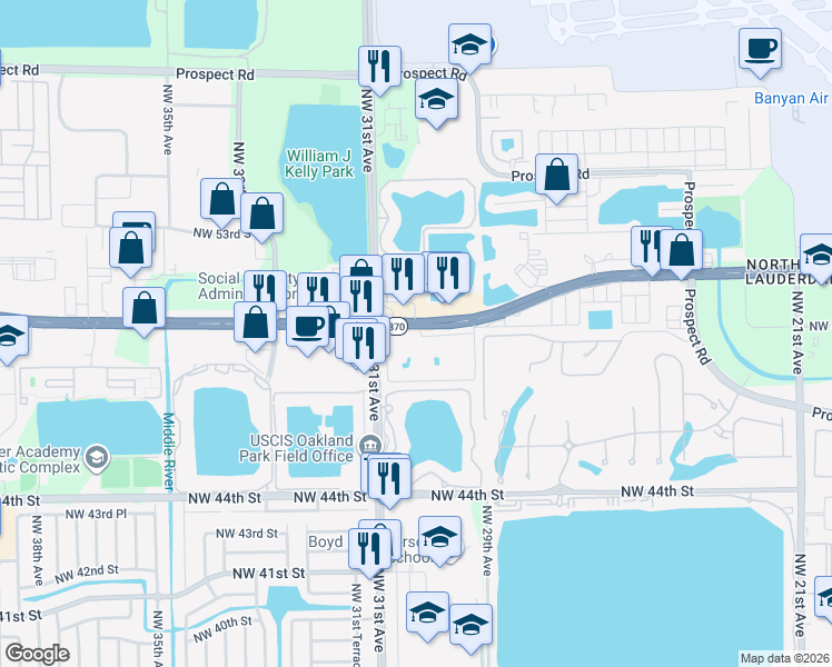 map of restaurants, bars, coffee shops, grocery stores, and more near 2934 Northwest 48th Street in Fort Lauderdale