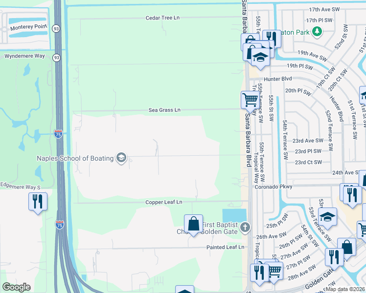 map of restaurants, bars, coffee shops, grocery stores, and more near 5861 Star Grass Lane in Naples