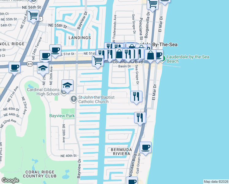map of restaurants, bars, coffee shops, grocery stores, and more near 275 Hibiscus Avenue in Lauderdale-by-the-Sea