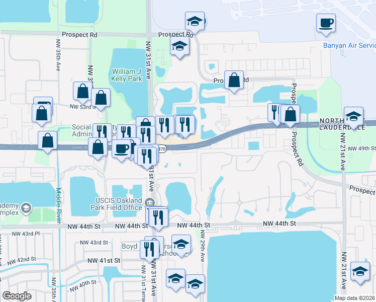 map of restaurants, bars, coffee shops, grocery stores, and more near 4703 Northwest 29th Terrace in Fort Lauderdale