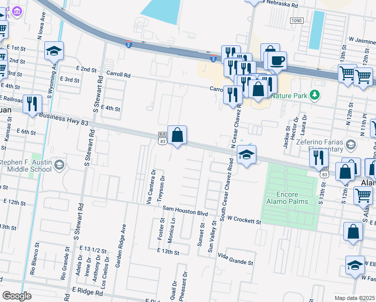 map of restaurants, bars, coffee shops, grocery stores, and more near 1103 East 6th Street in San Juan