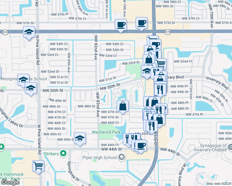map of restaurants, bars, coffee shops, grocery stores, and more near 7941 Northwest 50th Street in Lauderhill