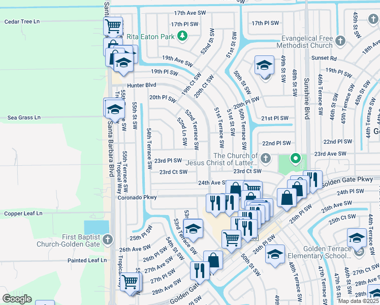 map of restaurants, bars, coffee shops, grocery stores, and more near 2272 52nd Lane Southwest in Naples