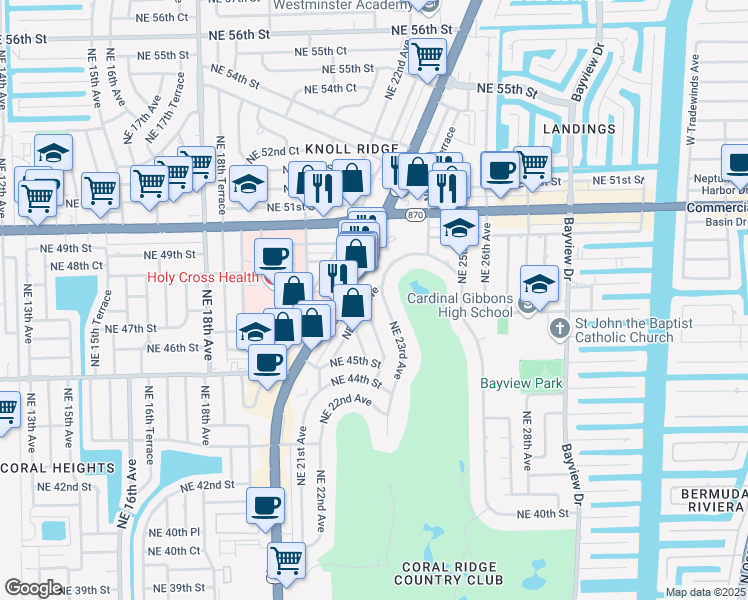 map of restaurants, bars, coffee shops, grocery stores, and more near 4819 Northeast 23rd Avenue in Fort Lauderdale