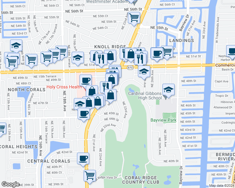map of restaurants, bars, coffee shops, grocery stores, and more near 4819 Northeast 23rd Avenue in Fort Lauderdale