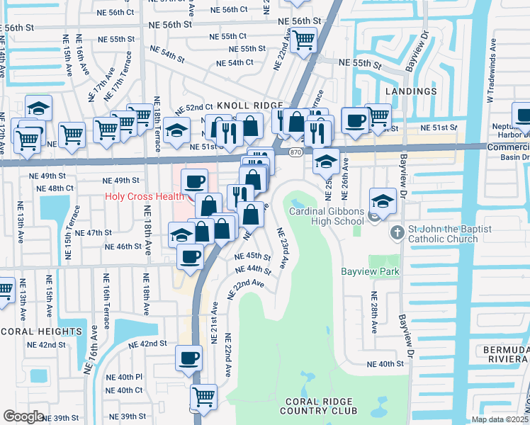 map of restaurants, bars, coffee shops, grocery stores, and more near 4819 Northeast 23rd Avenue in Fort Lauderdale