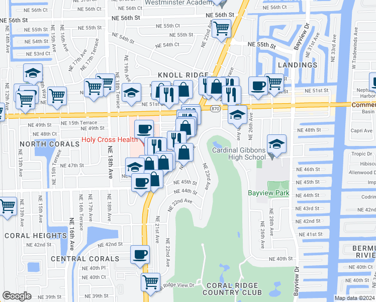 map of restaurants, bars, coffee shops, grocery stores, and more near 4826 North Federal Highway in Fort Lauderdale