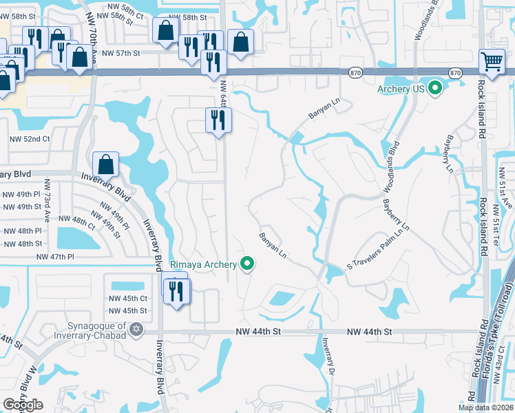 map of restaurants, bars, coffee shops, grocery stores, and more near 5008 Banyan Lane in Tamarac