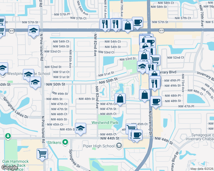 map of restaurants, bars, coffee shops, grocery stores, and more near 7941 Northwest 50th Street in Lauderhill