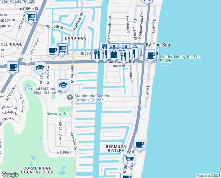 map of restaurants, bars, coffee shops, grocery stores, and more near 274 Trade Winds Avenue South in Lauderdale-by-the-Sea