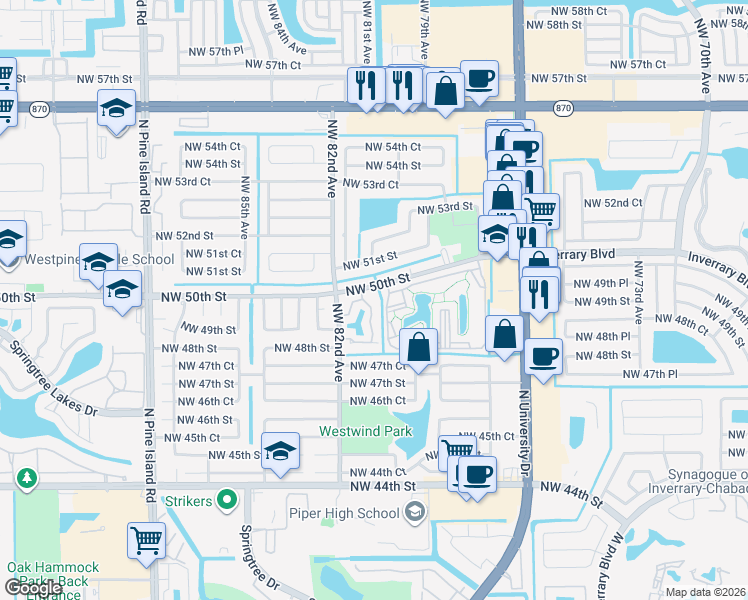 map of restaurants, bars, coffee shops, grocery stores, and more near 7941 Northwest 50th Street in Lauderhill