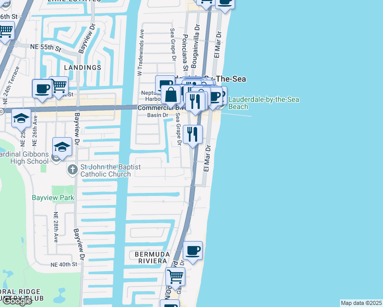 map of restaurants, bars, coffee shops, grocery stores, and more near 4229 North Ocean Drive in Lauderdale-by-the-Sea