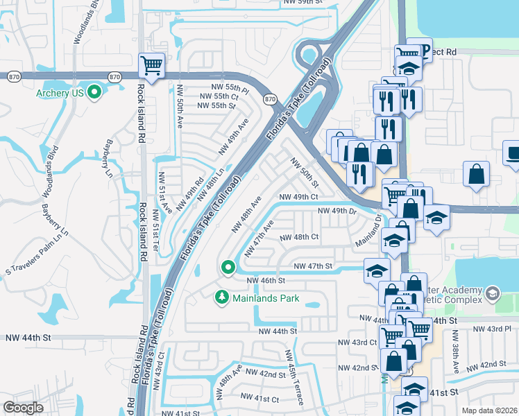map of restaurants, bars, coffee shops, grocery stores, and more near 4932 Northwest 48th Avenue in Tamarac