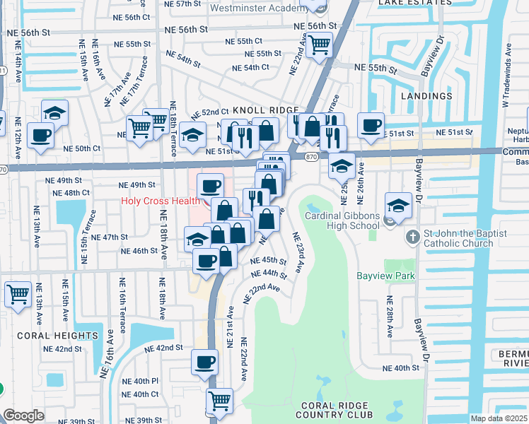 map of restaurants, bars, coffee shops, grocery stores, and more near 4826 North Federal Highway in Fort Lauderdale