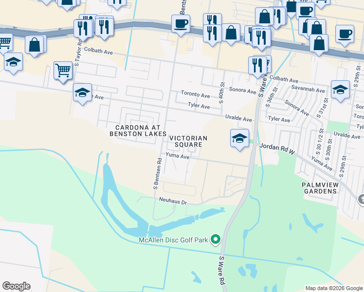 map of restaurants, bars, coffee shops, grocery stores, and more near 2306 South 42nd Street in McAllen