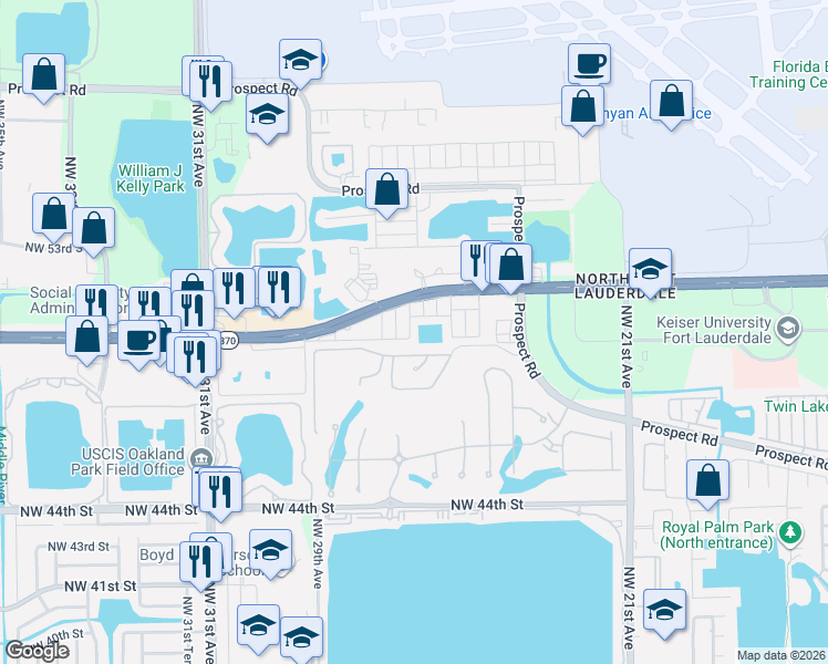 map of restaurants, bars, coffee shops, grocery stores, and more near 4804 Northwest 27th Terrace in Fort Lauderdale