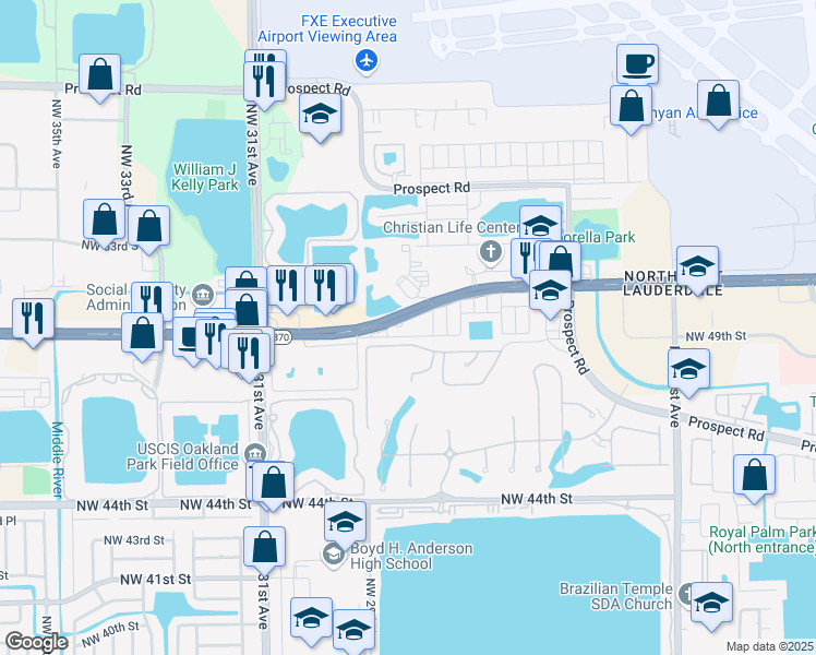 map of restaurants, bars, coffee shops, grocery stores, and more near 4901 Northwest 28th Avenue in Fort Lauderdale