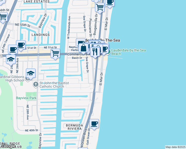 map of restaurants, bars, coffee shops, grocery stores, and more near 4229 North Ocean Drive in Lauderdale-by-the-Sea