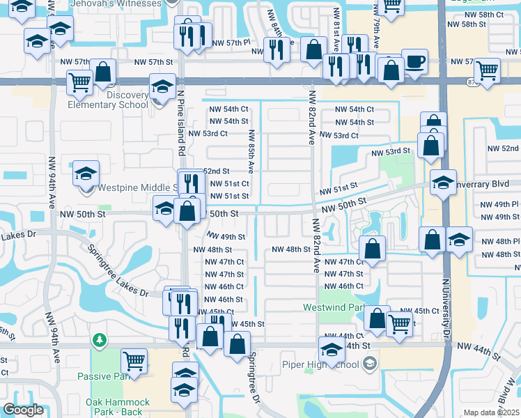 map of restaurants, bars, coffee shops, grocery stores, and more near 8411 Northwest 50th Street in Lauderhill