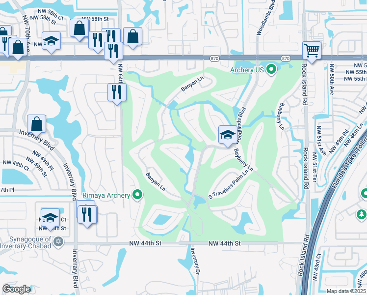 map of restaurants, bars, coffee shops, grocery stores, and more near 6003 Umbrella Tree Ln in Tamarac