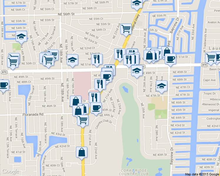 map of restaurants, bars, coffee shops, grocery stores, and more near 4819 Northeast 23rd Avenue in Fort Lauderdale