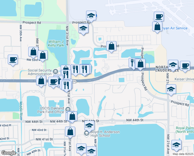 map of restaurants, bars, coffee shops, grocery stores, and more near 2929 Commercial Boulevard in Fort Lauderdale