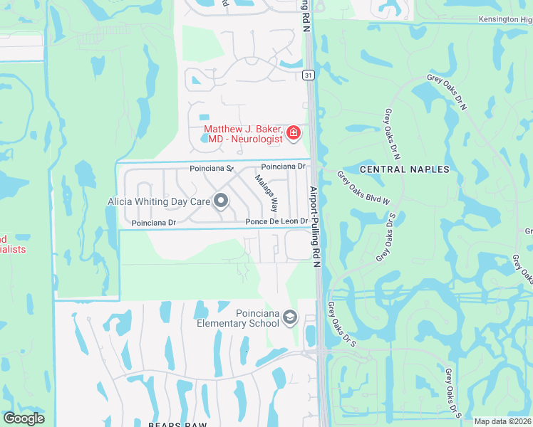 map of restaurants, bars, coffee shops, grocery stores, and more near 3387 Poinciana Street in Naples