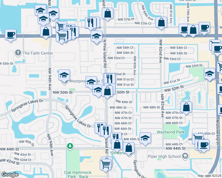 map of restaurants, bars, coffee shops, grocery stores, and more near in Sunrise