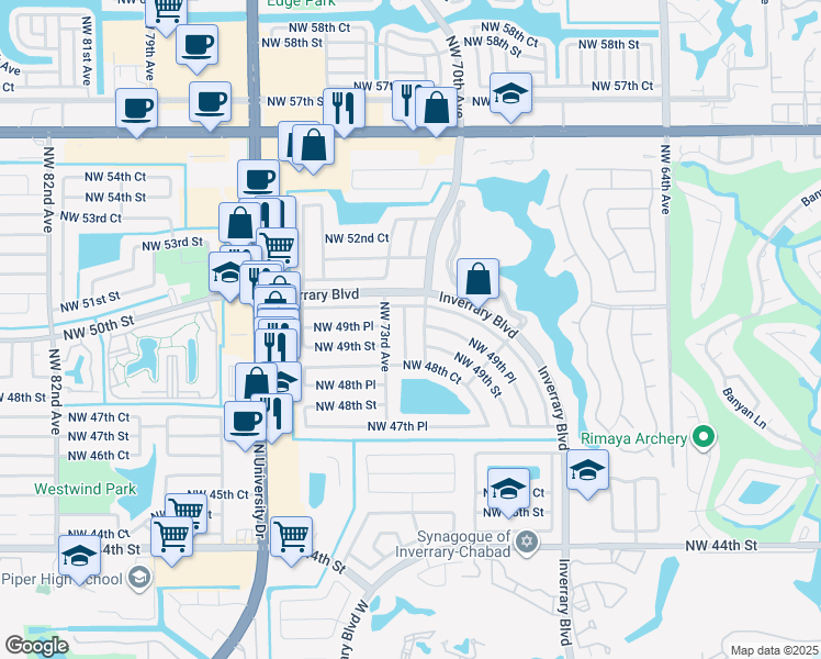 map of restaurants, bars, coffee shops, grocery stores, and more near 4961 Northwest 72nd Avenue in Lauderhill