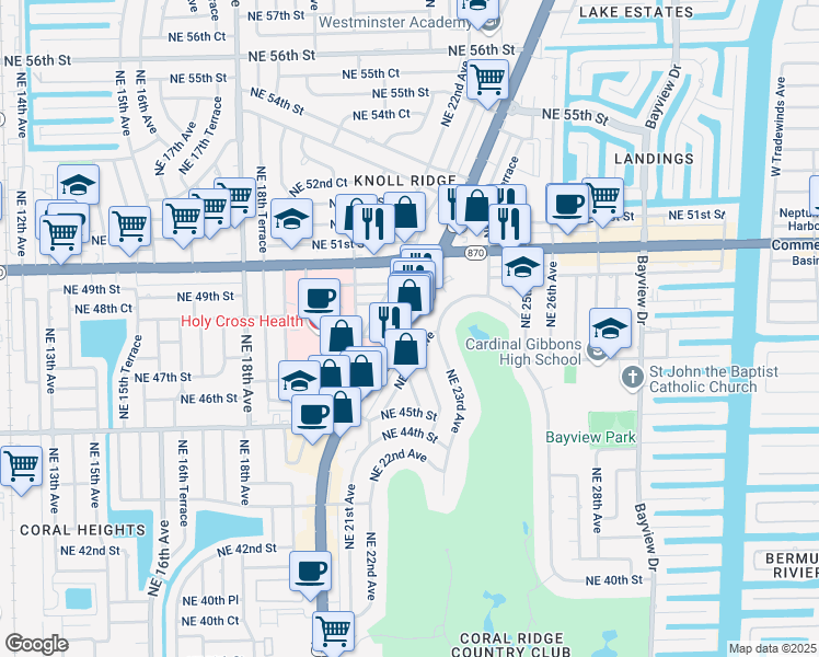 map of restaurants, bars, coffee shops, grocery stores, and more near 4826 North Federal Highway in Fort Lauderdale