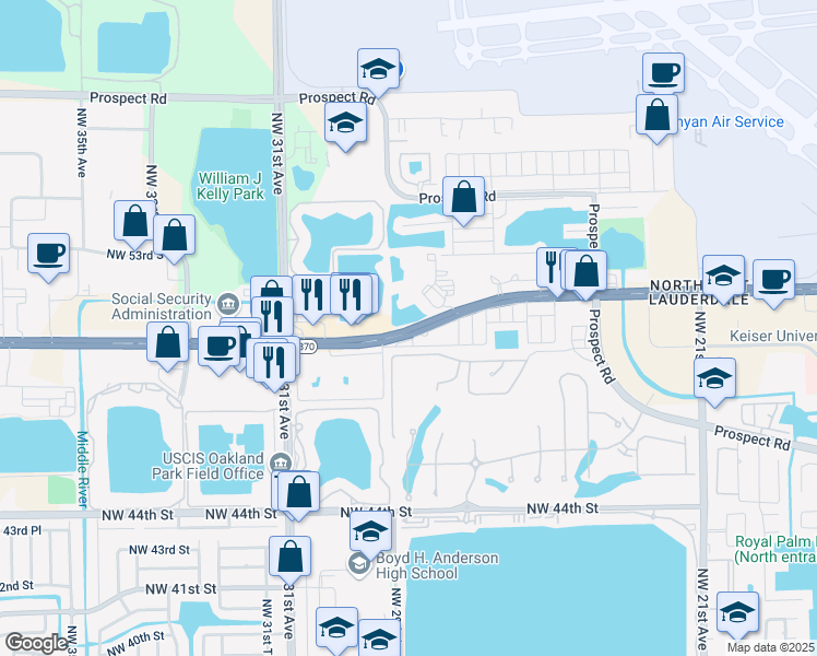 map of restaurants, bars, coffee shops, grocery stores, and more near 2929 Commercial Boulevard in Fort Lauderdale