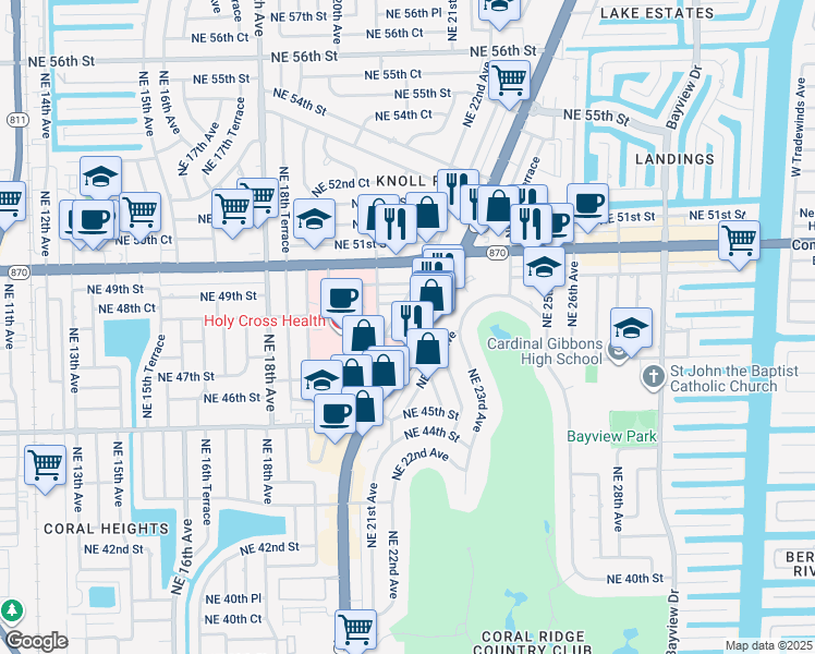 map of restaurants, bars, coffee shops, grocery stores, and more near 4826 North Federal Highway in Fort Lauderdale