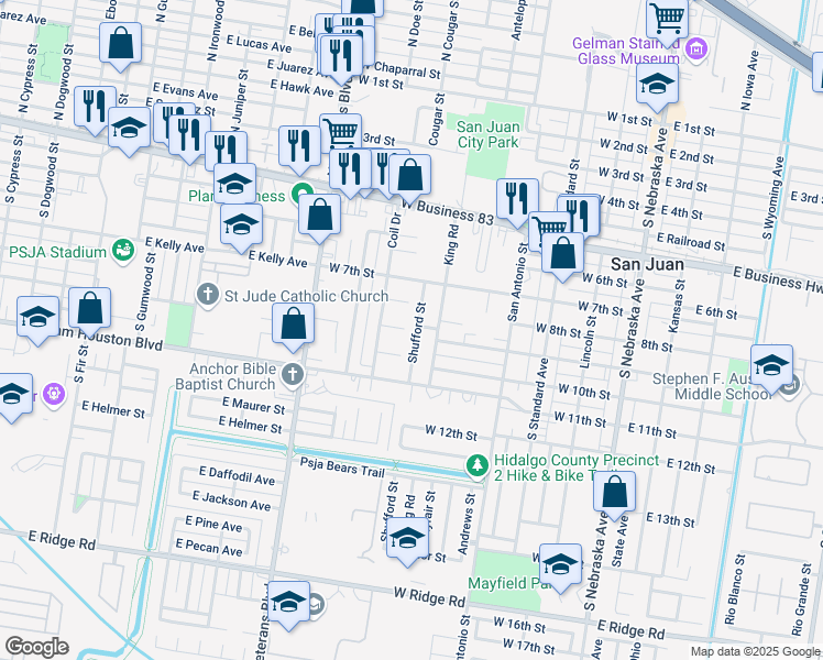 map of restaurants, bars, coffee shops, grocery stores, and more near 810 Shufford Street in San Juan