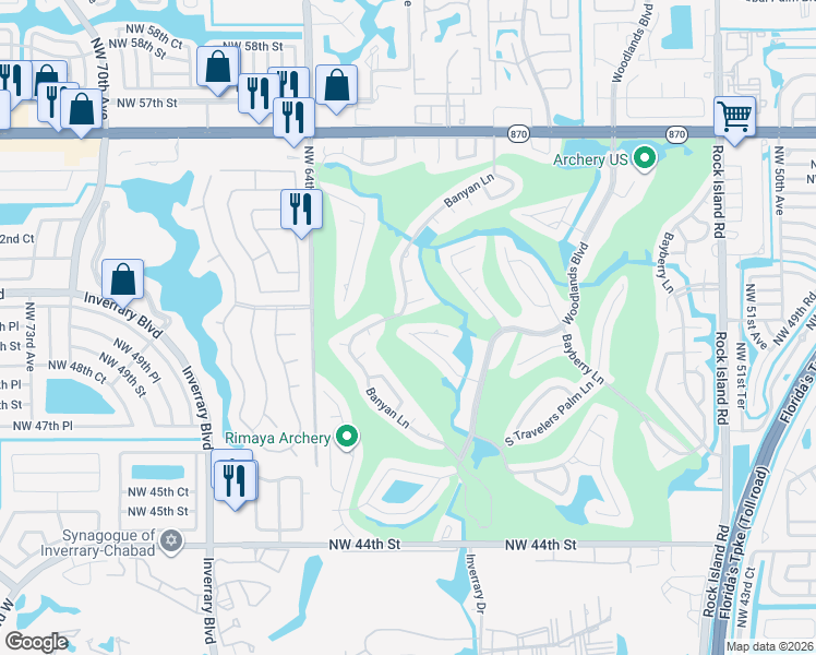map of restaurants, bars, coffee shops, grocery stores, and more near 6103 Umbrella Tree Lane in Tamarac