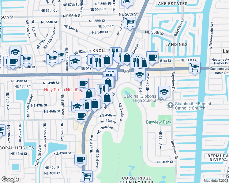 map of restaurants, bars, coffee shops, grocery stores, and more near 4819 Northeast 23rd Avenue in Fort Lauderdale