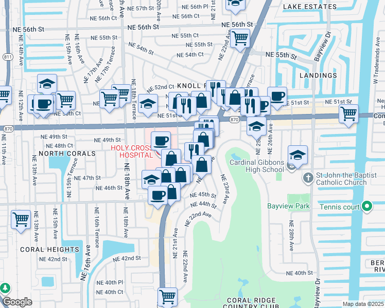 map of restaurants, bars, coffee shops, grocery stores, and more near 4801 North Federal Highway in Fort Lauderdale