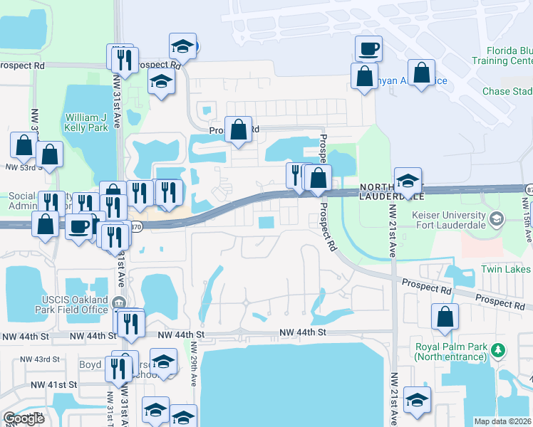 map of restaurants, bars, coffee shops, grocery stores, and more near 4811 Northwest 26th Terrace in Fort Lauderdale