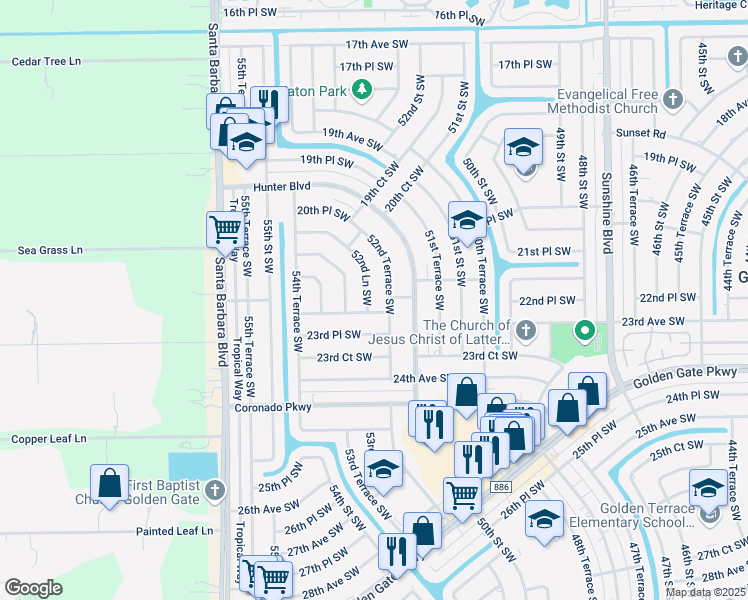 map of restaurants, bars, coffee shops, grocery stores, and more near 2272 52nd Ln SW in Naples
