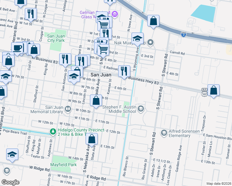 map of restaurants, bars, coffee shops, grocery stores, and more near 301 East 7th Street in San Juan