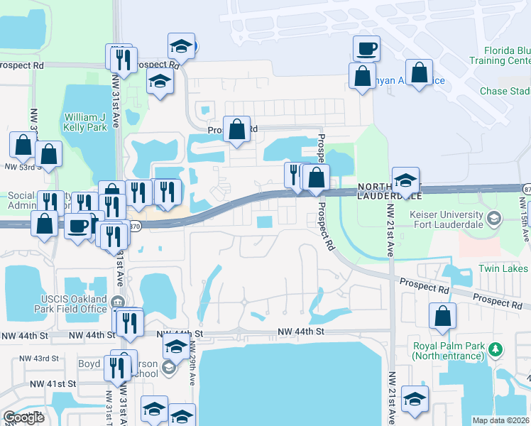 map of restaurants, bars, coffee shops, grocery stores, and more near 4811 Northwest 26th Terrace in Fort Lauderdale