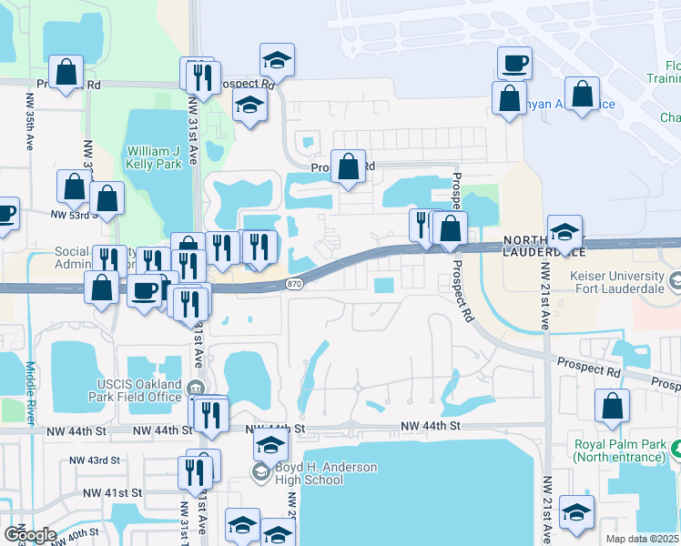map of restaurants, bars, coffee shops, grocery stores, and more near 4901 Northwest 28th Avenue in Fort Lauderdale
