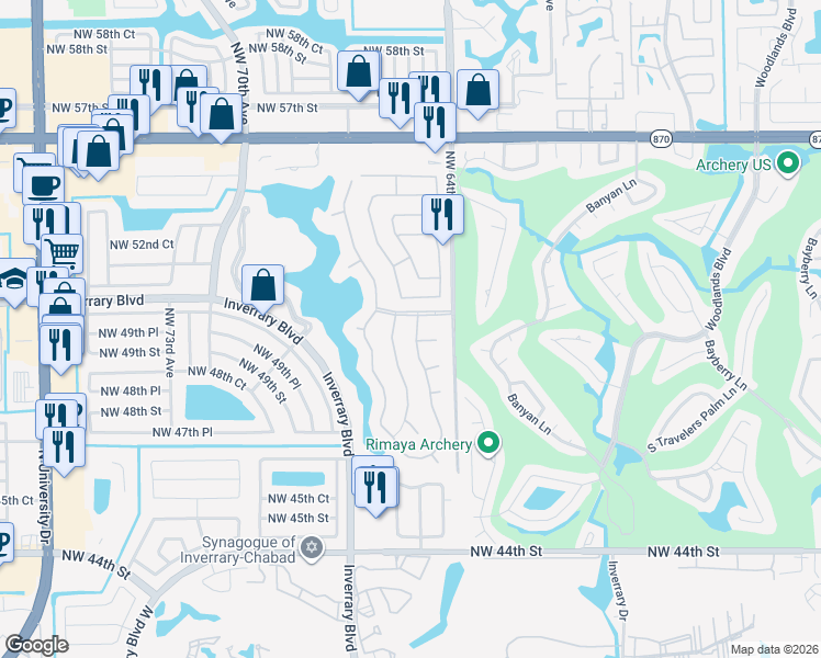 map of restaurants, bars, coffee shops, grocery stores, and more near 4962 Northwest 66th Avenue in Lauderhill