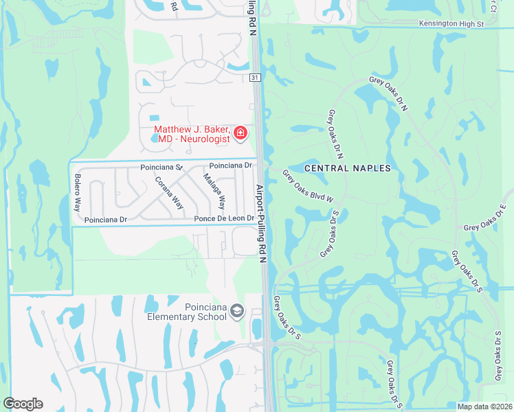 map of restaurants, bars, coffee shops, grocery stores, and more near 3325 Ponce De Leon Drive in Naples