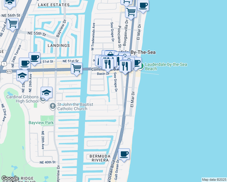 map of restaurants, bars, coffee shops, grocery stores, and more near 4229 Sea Grape Drive in Lauderdale-by-the-Sea
