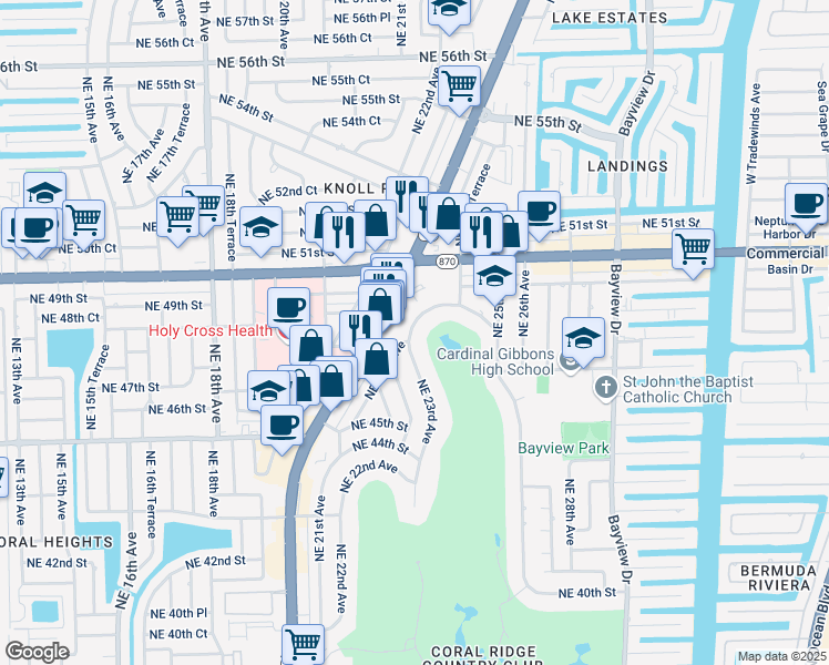 map of restaurants, bars, coffee shops, grocery stores, and more near 4819 Northeast 23rd Avenue in Fort Lauderdale