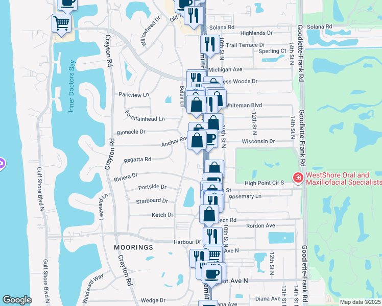 map of restaurants, bars, coffee shops, grocery stores, and more near 846 Anchor Rode Drive in Naples