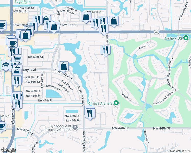 map of restaurants, bars, coffee shops, grocery stores, and more near 4962 Northwest 66th Avenue in Lauderhill